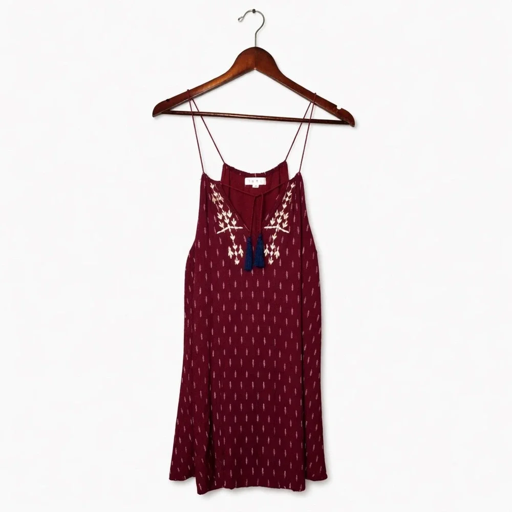 THML Womens Burgundy Embroidered Halter Tank Top Tassel Boho SF3478-1-WE Size M